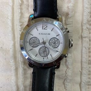 Silver Coach watch with black leather band